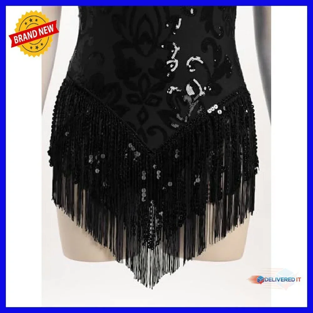 Sequin Fringe Bodysuit Latin Dance Leotard Rave Outfit XS-XL